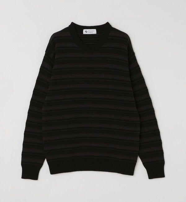 SHIPS「City Ambient Products: 〈手洗い可能〉7ゲージ ランダム ボーダー クルーネック ニット」|ニット・セーター|ブラック