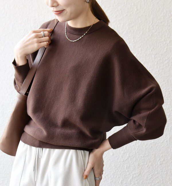 SHIPS any「SHIPS any:〈洗濯機可能〉クルーネック ドルマン ベーシック ニット プルオーバー」|ニット・セーター|ブラウン