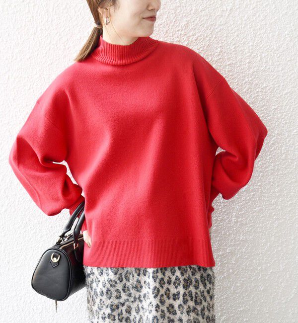 SHIPS any「SHIPS any:〈洗濯機可能〉ハイネック ボリュームスリーブ ロングリブ ニット プルオーバー」|ニット・セーター|レッド