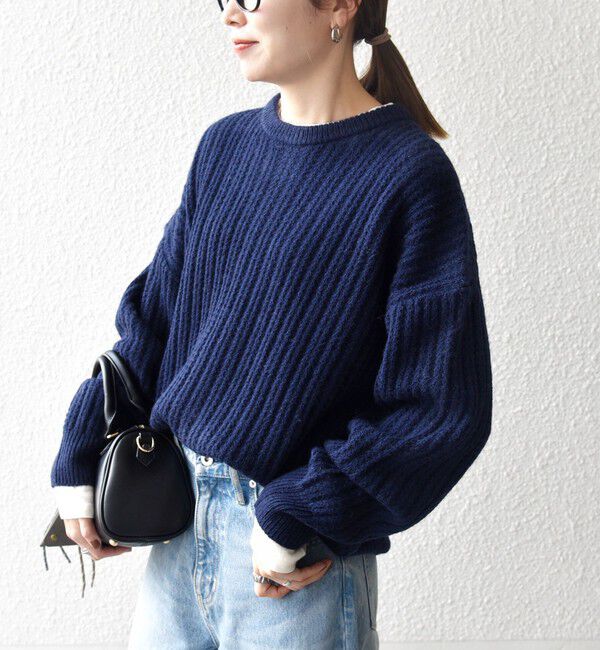 SHIPS any「SHIPS any: リブ タック編み クルーネック ボタン ニット プルオーバー」|ニット・セーター|