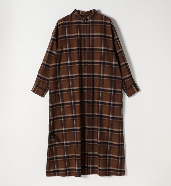 quaranciel「quaranciel: バンドカラー ライン チェック ポケット シャツ ワンピース」|ワンピース|