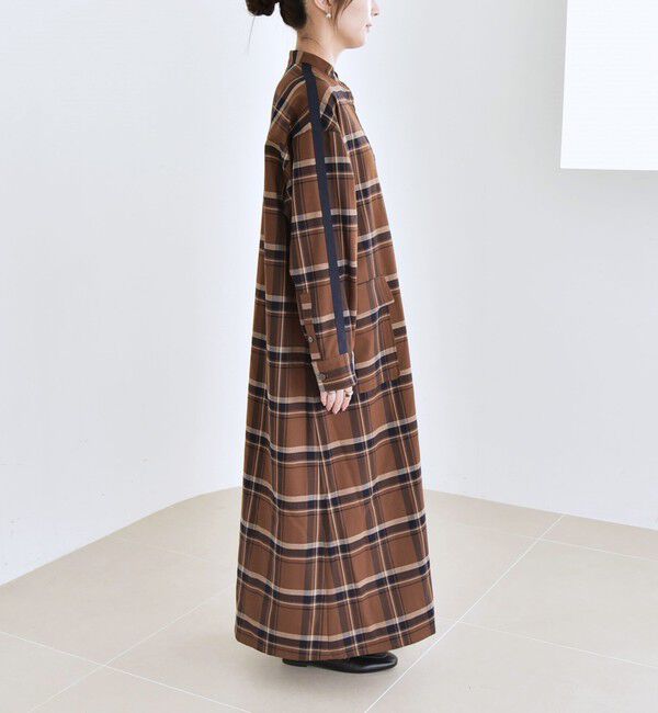 quaranciel「quaranciel: バンドカラー ライン チェック ポケット シャツ ワンピース」|ワンピース|