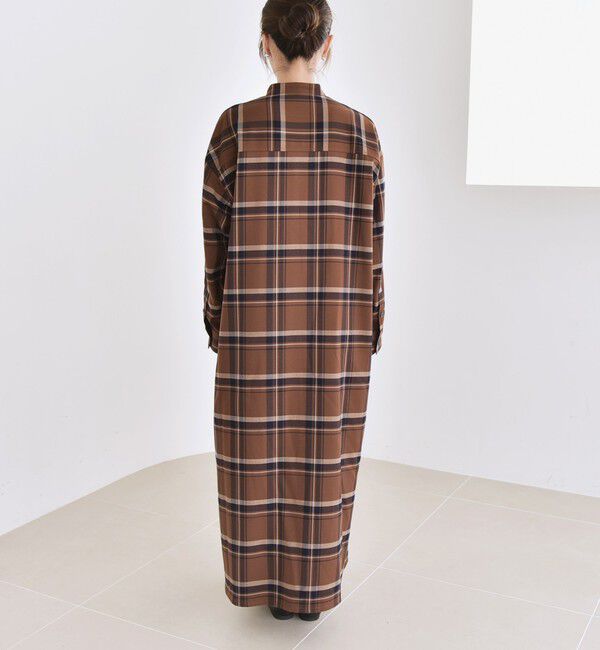 quaranciel「quaranciel: バンドカラー ライン チェック ポケット シャツ ワンピース」|ワンピース|