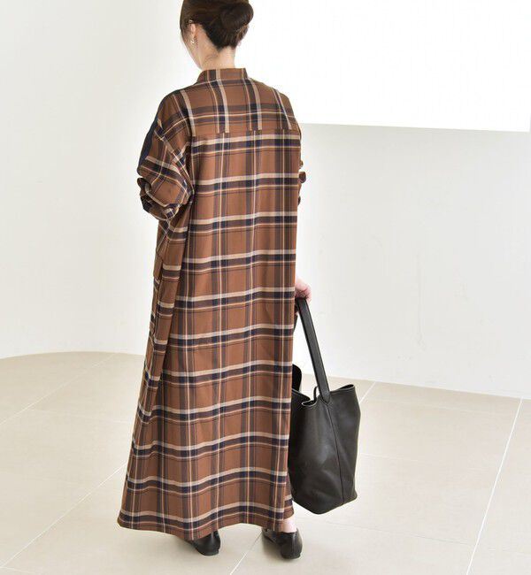 quaranciel「quaranciel: バンドカラー ライン チェック ポケット シャツ ワンピース」|ワンピース|