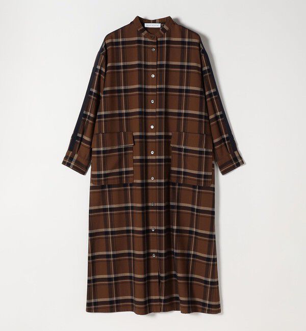 quaranciel「quaranciel: バンドカラー ライン チェック ポケット シャツ ワンピース」|ワンピース|