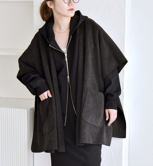 quaranciel「quaranciel: ダブル パイル ニット ショート ポンチョ コート」|その他|