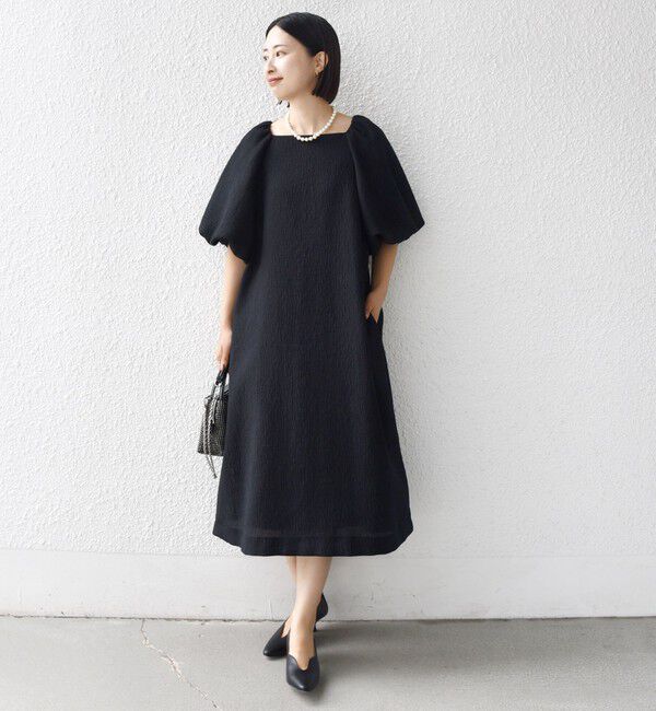 SHIPS for women「troisiemeCHACO:〈手洗い可能〉ジャカード パフ スリーブ（セレモニー対応可）」|ワンピース|