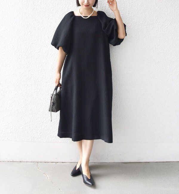 SHIPS for women「troisiemeCHACO:〈手洗い可能〉ジャカード パフ スリーブ（セレモニー対応可）」|ワンピース|