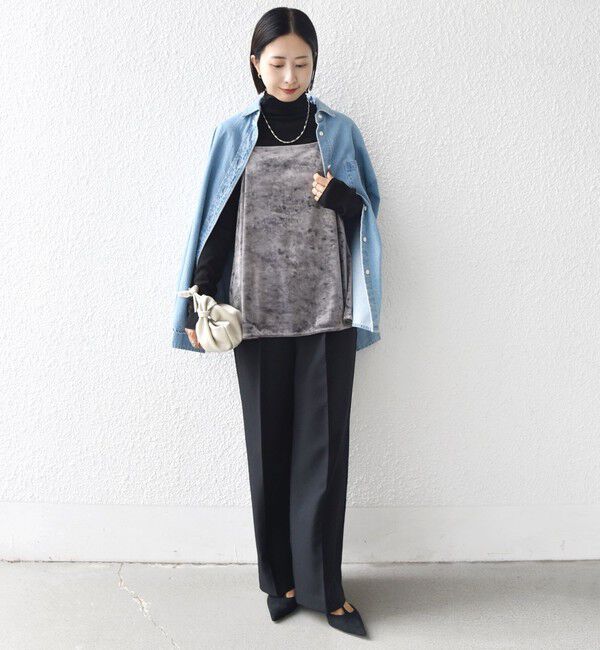 SHIPS for women「〈手洗い可能〉スノー クラッシュ ポリエステル ベロア サイド スリット キャミ」|キャミソール|