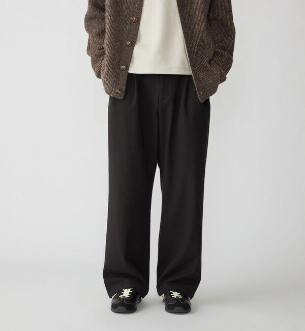 SHIPS「City Ambient Products: ソフト ツイード ライク 2タック ワイド スラックス」|チノ|ブラック