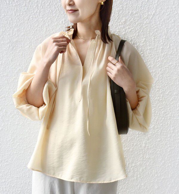 SHIPS for women「〈手洗い可能〉シアー タンブラー リボン デザイン 長袖 ブラウス」|シャツ・ブラウス|