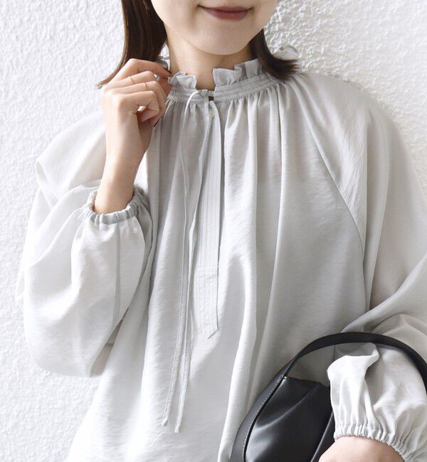 SHIPS for women「〈手洗い可能〉シアー タンブラー リボン デザイン 長袖 ブラウス」|シャツ・ブラウス|