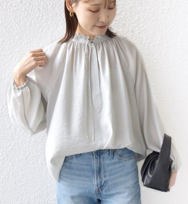 SHIPS for women「〈手洗い可能〉シアー タンブラー リボン デザイン 長袖 ブラウス」|シャツ・ブラウス|