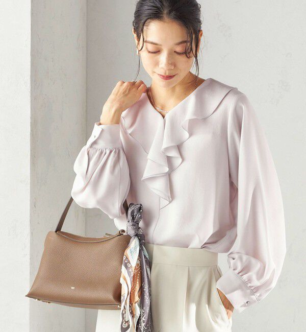 SHIPS for women「《予約》〈手洗い可能〉ジョーゼット フリル カラー ブラウス（セレモニー対応可）」|シャツ・ブラウス|シルバーグレー