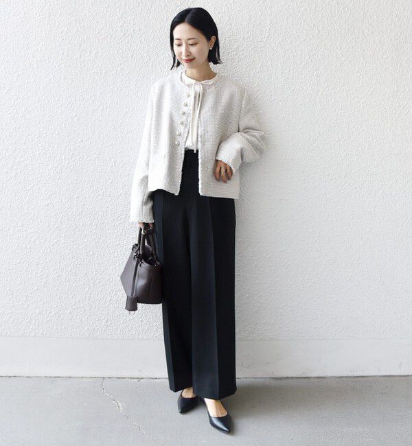 SHIPS for women「トライスピン 杢 ツイード パール モチーフ ボタン ジャケット（セレモニー対応可）」|ノーカラージャケット|