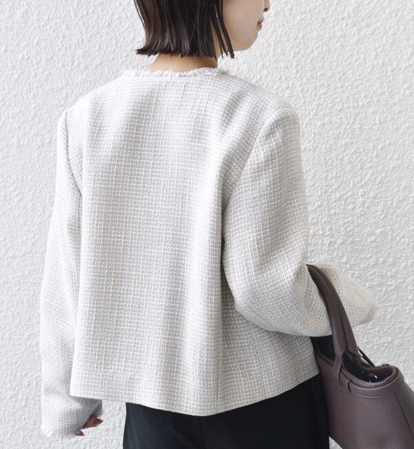 SHIPS for women「トライスピン 杢 ツイード パール モチーフ ボタン ジャケット（セレモニー対応可）」|ノーカラージャケット|