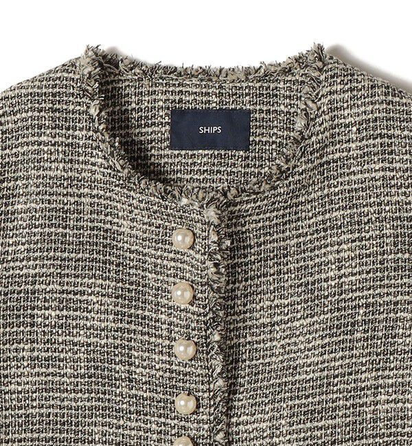 SHIPS for women「トライスピン 杢 ツイード パール モチーフ ボタン ジャケット（セレモニー対応可）」|ノーカラージャケット|
