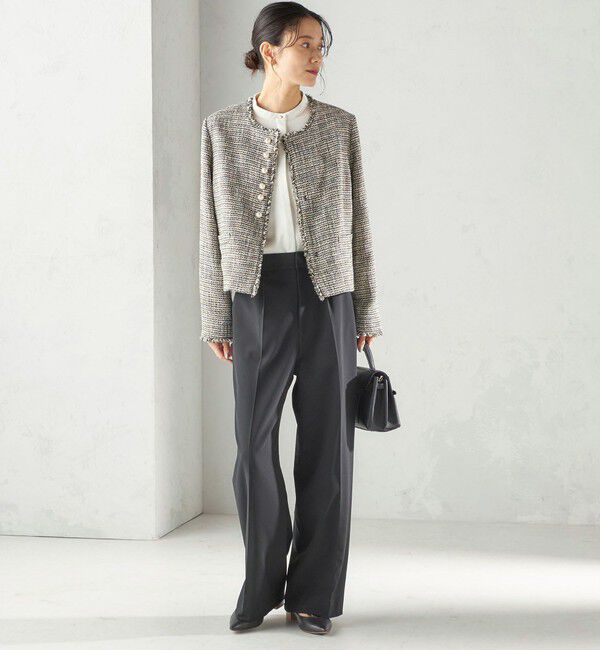 SHIPS for women「トライスピン 杢 ツイード パール モチーフ ボタン ジャケット（セレモニー対応可）」|ノーカラージャケット|