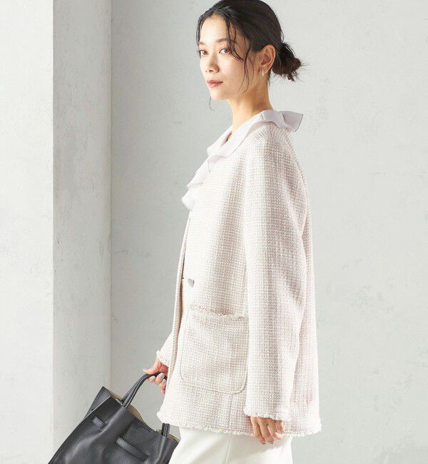 SHIPS for women「トライスピン 杢 ツイード カラーレス ジャケット（セレモニー対応可）」|ノーカラージャケット|