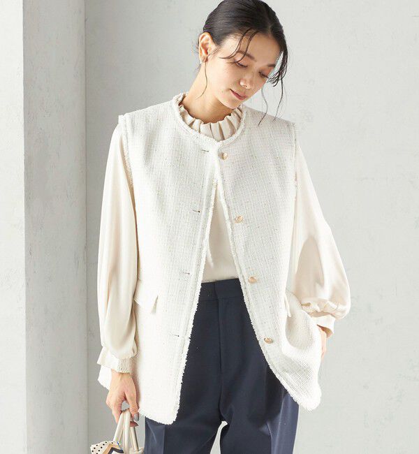 SHIPS for women「ランダム ラメ ノーカラー ボックス ジレ（セレモニー対応可）」|ベスト・ジレ|