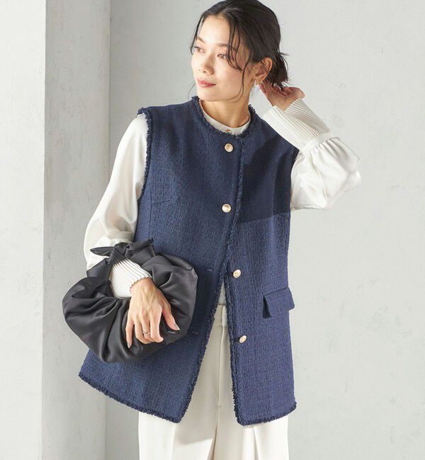 SHIPS for women「ランダム ラメ ノーカラー ボックス ジレ（セレモニー対応可）」|ベスト・ジレ|