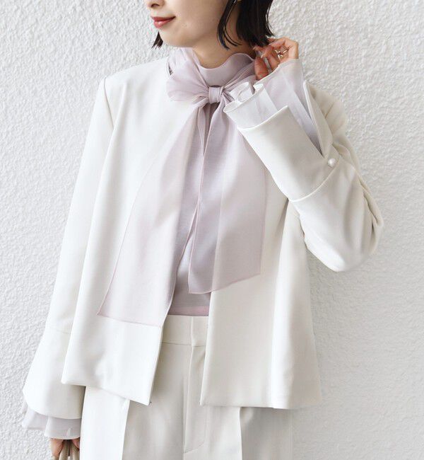 SHIPS for women「ダブル クロス 重ね袖 ノーカラー ジャケット（セレモニー対応可）」|ノーカラージャケット|