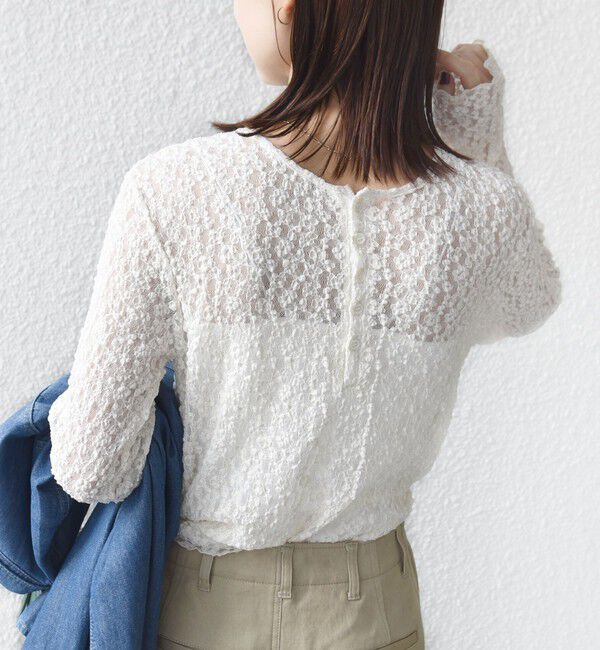 SHIPS for women「〈手洗い可能〉ラッセル レース ヘンリー ネック 2WAY プルオーバー」|Tシャツ・カットソー|