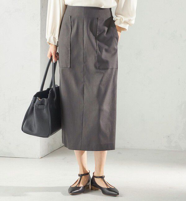 SHIPS for women「〈UVカット・吸水速乾・手洗い可能〉綿麻混 オックス ポケット タイト スカート」|スカート|