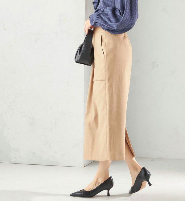 SHIPS for women「〈UVカット・吸水速乾・手洗い可能〉綿麻混 オックス ポケット タイト スカート」|スカート|ベージュ