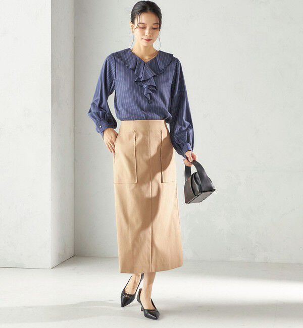 SHIPS for women「〈UVカット・吸水速乾・手洗い可能〉綿麻混 オックス ポケット タイト スカート」|スカート|