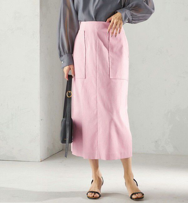 SHIPS for women「〈UVカット・吸水速乾・手洗い可能〉綿麻混 オックス ポケット タイト スカート」|スカート|ピンク