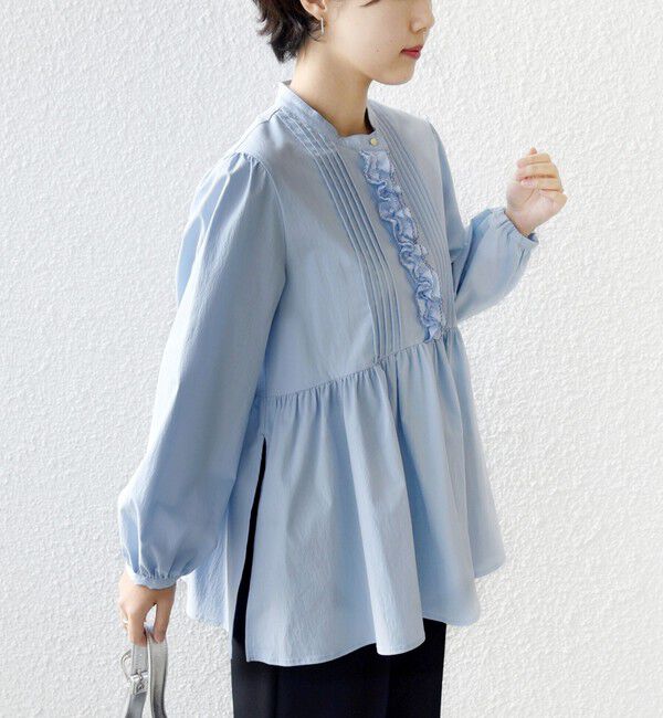 SHIPS for women「【WEB限定】〈手洗い可能〉フリル 刺繍 ペプラム ブラウス」|シャツ・ブラウス|ライトブルー