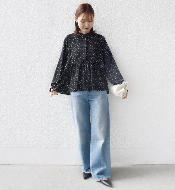 SHIPS for women「【WEB限定】〈手洗い可能〉ドット 花柄 袖 シャーリング ブラウス」|シャツ・ブラウス|