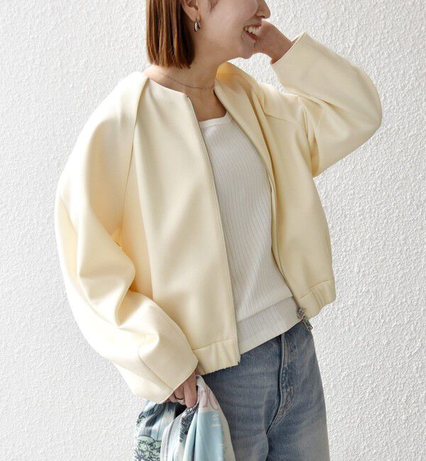 SHIPS any「SHIPS any:〈洗濯機可能〉ジャージー ギャザー コンパクト ブルゾン」|ブルゾン・スタジャン|