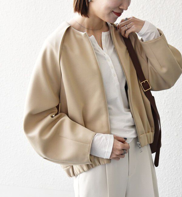 SHIPS any「SHIPS any:〈洗濯機可能〉ジャージー ギャザー コンパクト ブルゾン」|ブルゾン・スタジャン|