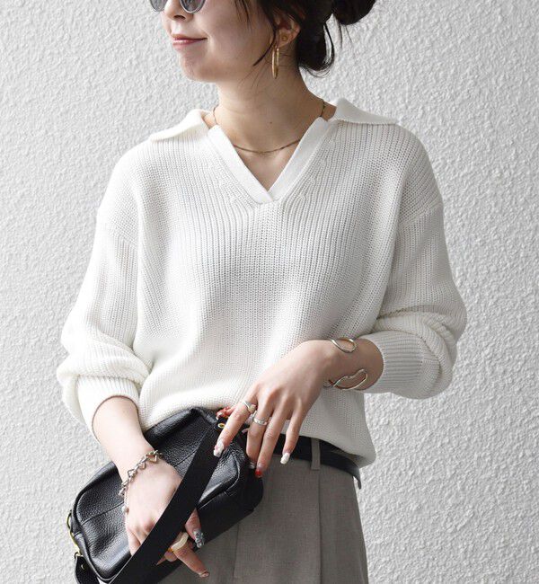 SHIPS any「SHIPS any:〈手洗い可能〉コットン ミックス スキッパー ポロ ニット プルオーバー」|ニット・セーター|