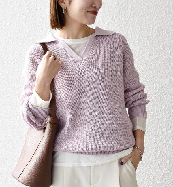 SHIPS any「SHIPS any:〈手洗い可能〉コットン ミックス スキッパー ポロ ニット プルオーバー」|ニット・セーター|