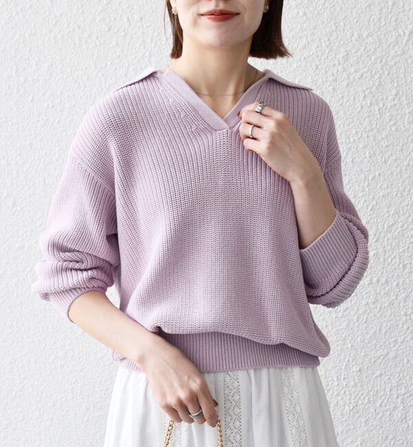 SHIPS any「SHIPS any:〈手洗い可能〉コットン ミックス スキッパー ポロ ニット プルオーバー」|ニット・セーター|