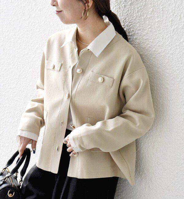 SHIPS any「SHIPS any:〈手洗い可能〉クルーネック ニット ジャケット カーディガン」|カーディガン|ベージュ