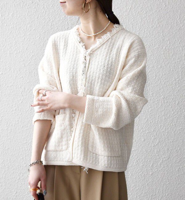 SHIPS any「SHIPS any:〈手洗い可能〉ツイード ライク フリンジ ニット ジャケット カーディガン」|カーディガン|