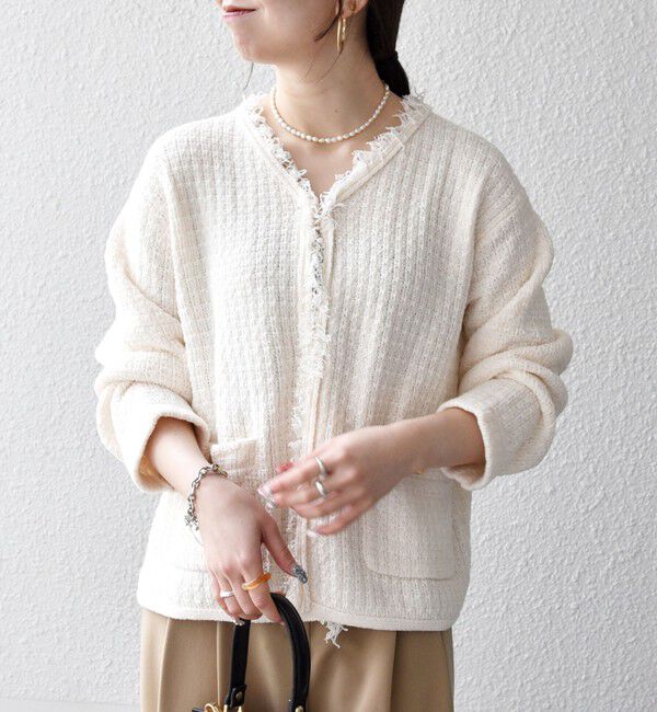 SHIPS any「SHIPS any:〈手洗い可能〉ツイード ライク フリンジ ニット ジャケット カーディガン」|カーディガン|