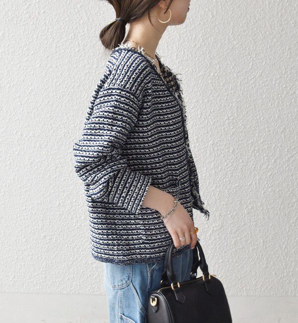 SHIPS any「SHIPS any:〈手洗い可能〉ツイード ライク フリンジ ニット ジャケット カーディガン」|カーディガン|