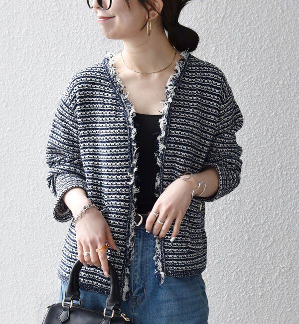 SHIPS any「SHIPS any:〈手洗い可能〉ツイード ライク フリンジ ニット ジャケット カーディガン」|カーディガン|