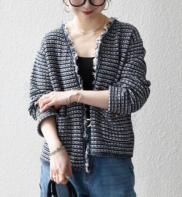 SHIPS any「SHIPS any:〈手洗い可能〉ツイード ライク フリンジ ニット ジャケット カーディガン」|カーディガン|