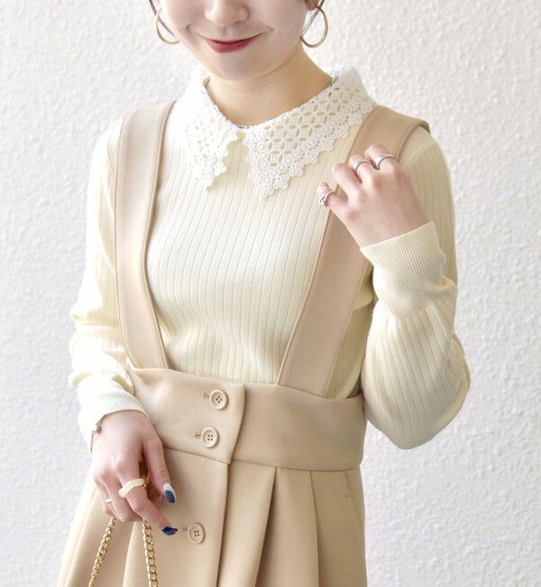 SHIPS any「SHIPS any:〈手洗い可能〉2WAY レース カラー リブ ニット プルオーバー」|ニット・セーター|