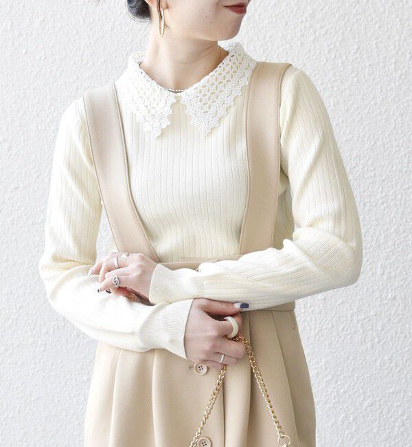 SHIPS any「SHIPS any:〈手洗い可能〉2WAY レース カラー リブ ニット プルオーバー」|ニット・セーター|