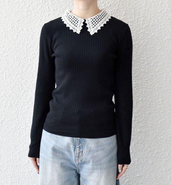 SHIPS any「SHIPS any:〈手洗い可能〉2WAY レース カラー リブ ニット プルオーバー」|ニット・セーター|