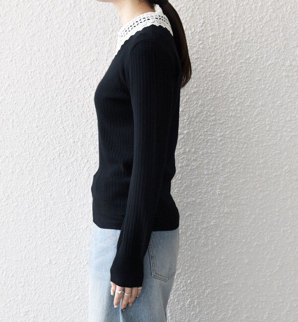 SHIPS any「SHIPS any:〈手洗い可能〉2WAY レース カラー リブ ニット プルオーバー」|ニット・セーター|