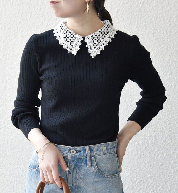 SHIPS any「SHIPS any:〈手洗い可能〉2WAY レース カラー リブ ニット プルオーバー」|ニット・セーター|