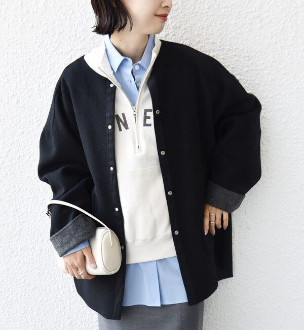 SHIPS for women「セミ 梳毛 配色 リバー ノーカラー コート」|ノーカラーコート|